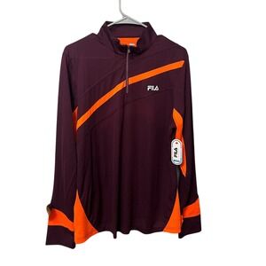 FILA Sport Womens Running Quarter Zip Long Sleeve Shirt‎ Purple Orange Size XL